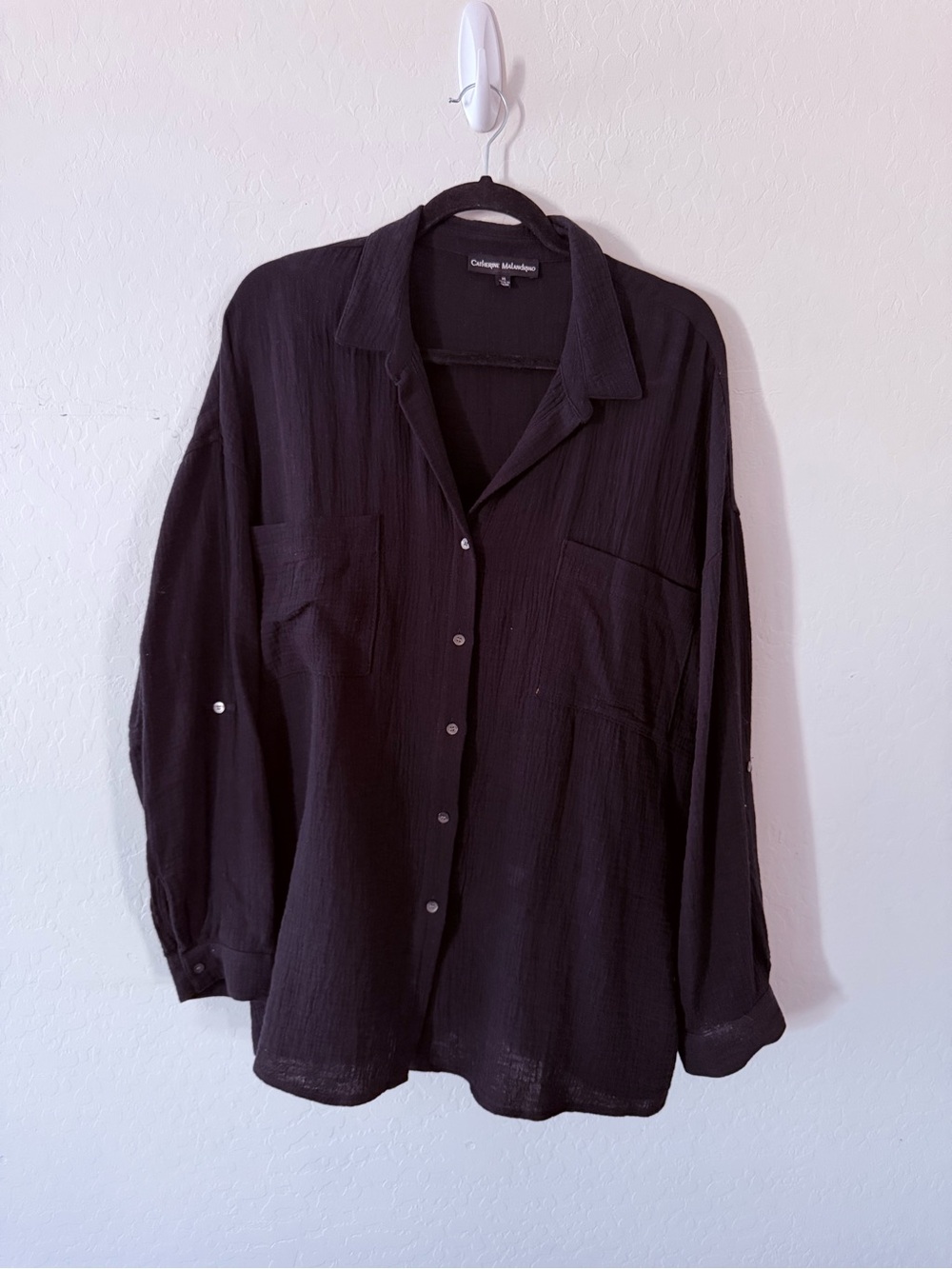 Catherine Malandrino Black Gauze Button Down Oversized Shirt XL